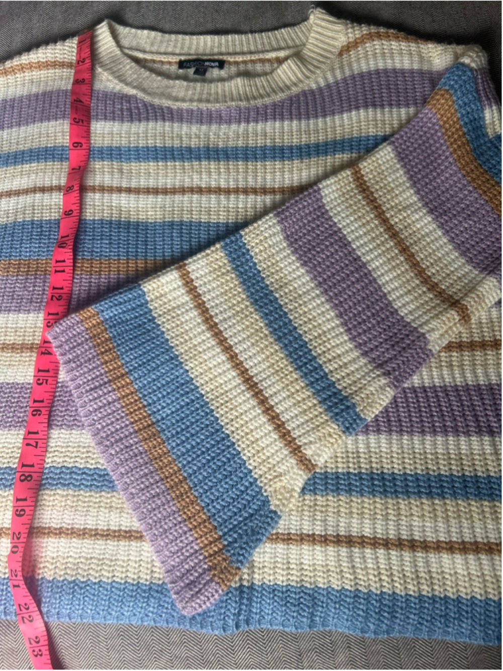 Striped Crew Neck Sweater Size M White Blue Purple - Picture 4 of 8